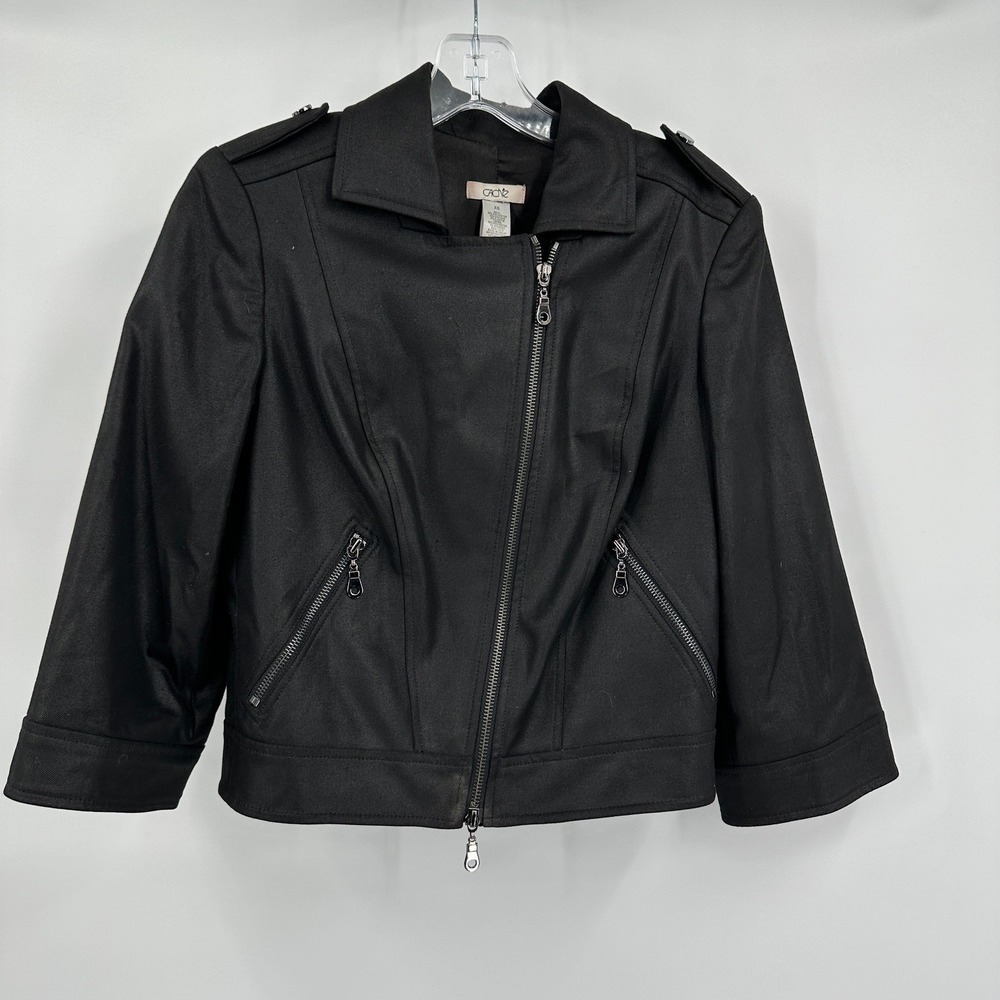 Cache Womens Minimalist Moto Jacket Size XS Black Edgy Chic Cropped Goth Sleek